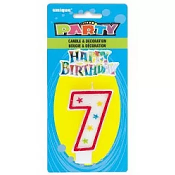 Numeral 7 Glitter Candle with Cake Decor
