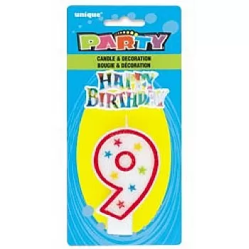 Numeral 9 Glitter Candle with Cake Decor