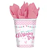 On your Christening Day Pink Paper Cups - 266ml (8pk)