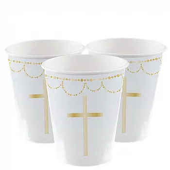 Blue Botanical Cross Paper Cups - 237ml