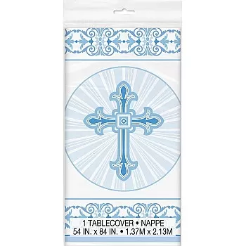 Blue Radiant Cross Plastic Tablecover 1.37m X 2.13m