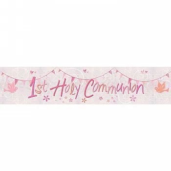 First Holy Communion Pink Holographic Foil Banner - 2.7m