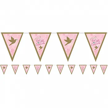 Pink First Holy Communion Pennant Banners - 4m