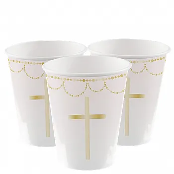 Pink Botanical Cross Paper Cups - 237ml