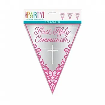 Pink First Holy Communion Foil Pennant Banners - 9ft