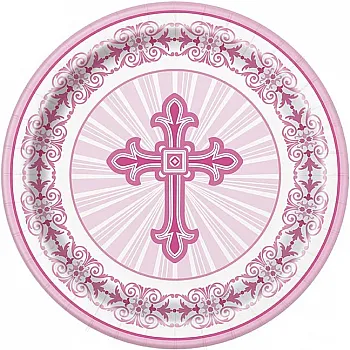Pink Radiant Cross Paper Plates - 23cm (8pk)