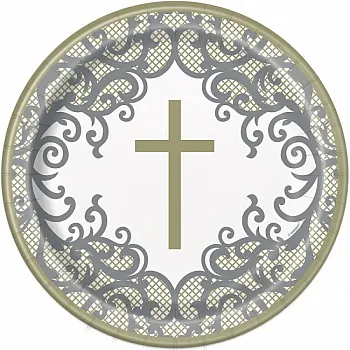 Gold Cross Paper Plates - 23cm (8pk)