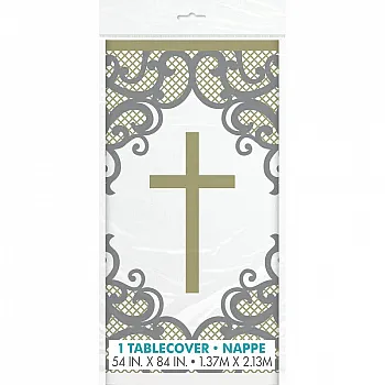 Gold Cross Plastic Tablecover 1.37m X 2.13m