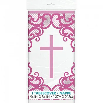Pink Cross Plastic Tablecover 1.37m X 2.13m