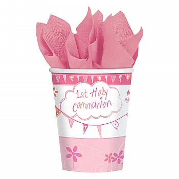 First Holy Communion Pink Cups - 266ml Paper Party Cups