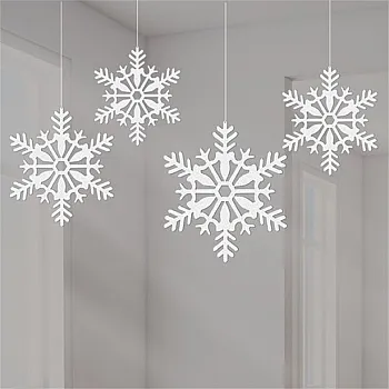 White Glitter Snowflake Hanging Decorations - 10cm