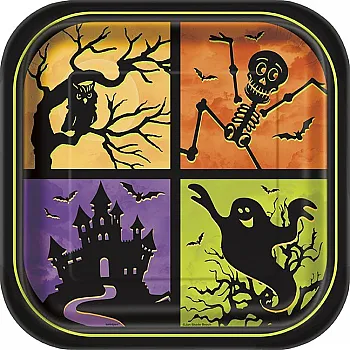 Halloween Haunted House 9" Square Paper Party Plates (8pk)